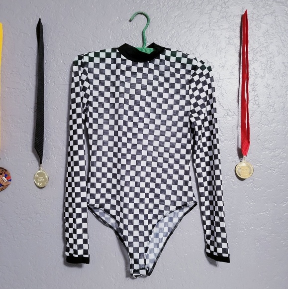 checkered bodysuit